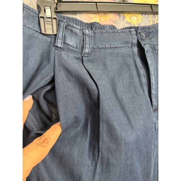 ORVIS Women Navy Blue Denim Tencel Cotton Midi Skirt Size 12 Elastic Waist - Picture 8 of 8